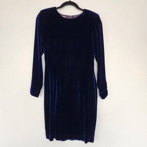 Vintage Velvet Velour Long Sleeve Mini Dress Size 4 Keyhole Gold Button Back